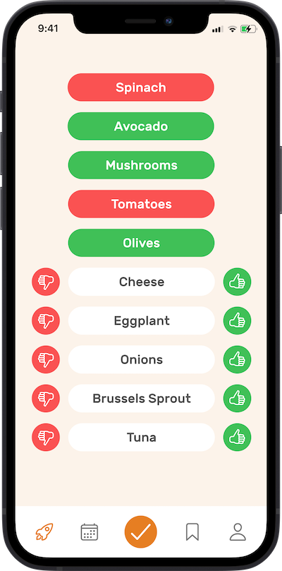 screen of mobile for chossing recipes